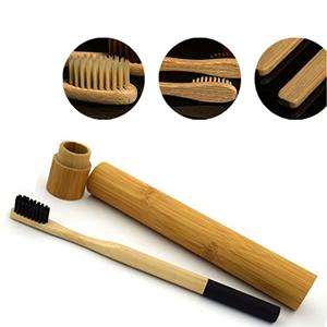 Custom OEM Free laser logo round handle charcoal bristles bamboo Toothbrush pack in bamboo case with customized logo